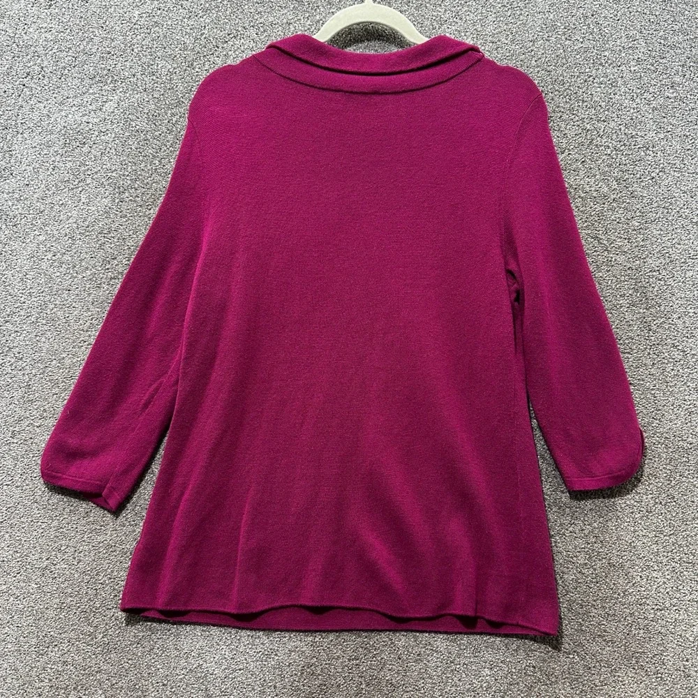 Talbots Pullover Sweater Large Petite Magenta Pink Cowl Neck 3/4 Sleeve LP